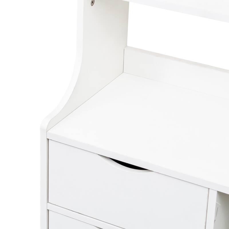 2-Drawer Tall Nightstand Bedside Table with Bookshelf Side Tables with Storage Shelves