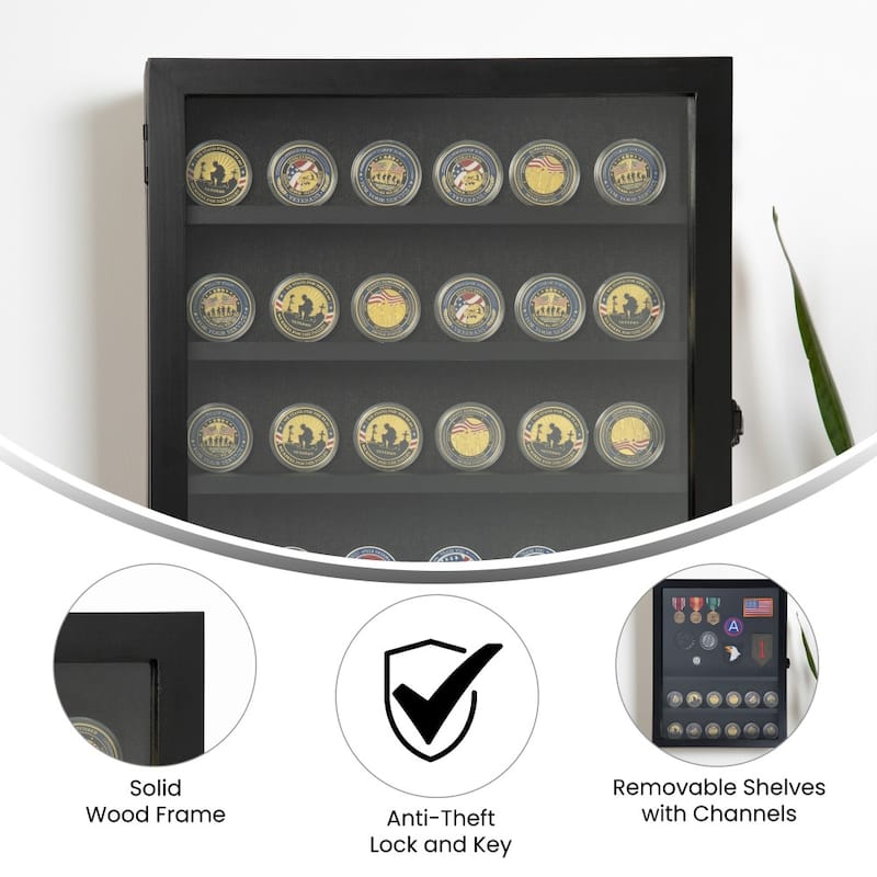 Wooden Medals Display Case with Removable Shelves