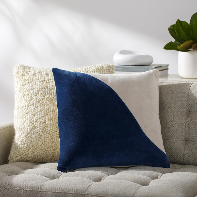 Artistic Weavers Deveron Cotton Velvet Wave Throw Pillow - 18x18 Down Insert - Marine Blue