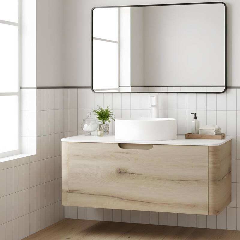 Wall-mounted Bathroom Vanity with Round Vessel Basin