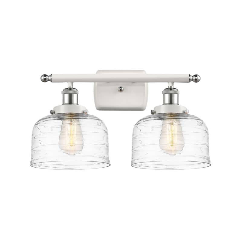 Innovations Lighting 916-2W-13-18 Bell Vanity Bell 2 Light 18" Wide - White and Polished Chrome / Clear Deco Swirl