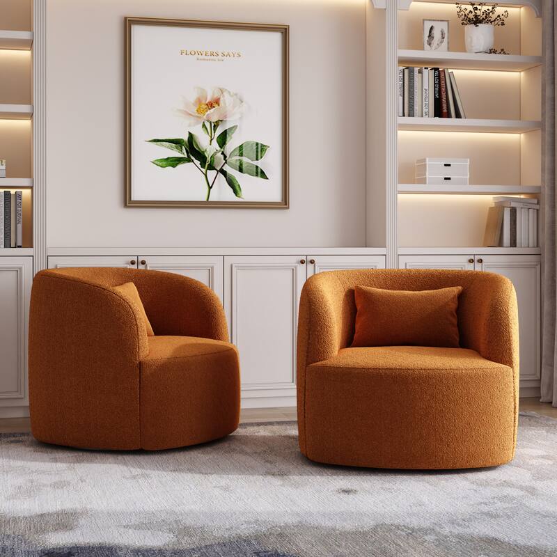 Modern Accent Chair Boucle Swivel Barrel Chair Set of 2
