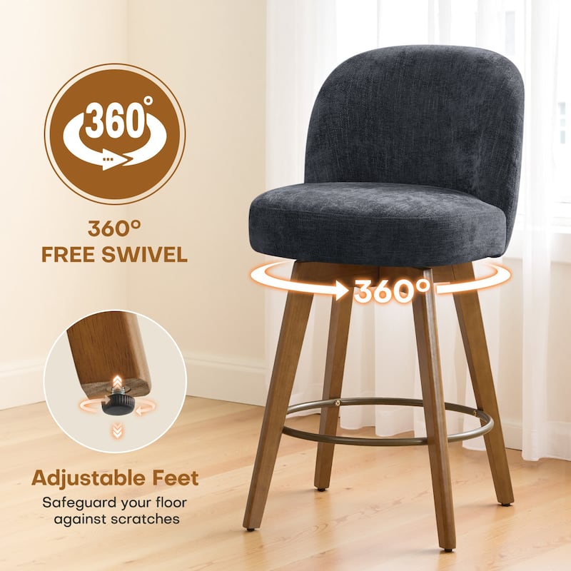 Fabric Upholstered Counter Height Swivel Bar Stools - 37.8"H x 19.7"W x 23.2"D