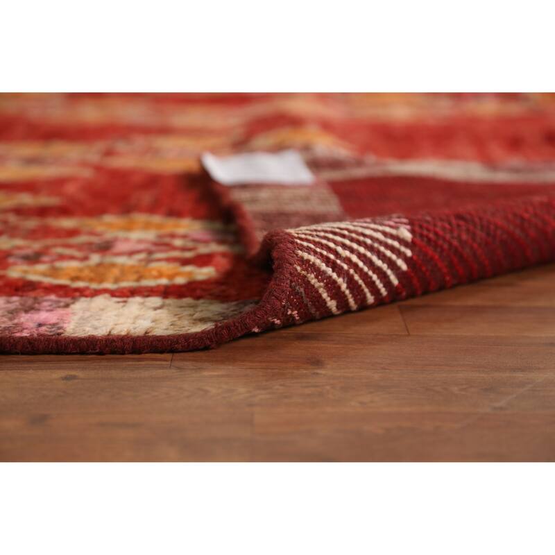 Red Geometric Moroccan Oriental Area Rug Handmade Tribal Wool Carpet - 6'7" x 9'10"