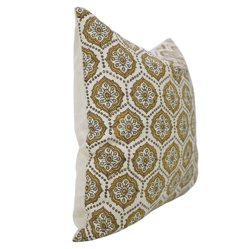 Fabdivine 12x20 Inch Soft Pure Linen Cushion Cover Floral Block Print Pillowcase for Sustainable Home Living & Décor, Charkha