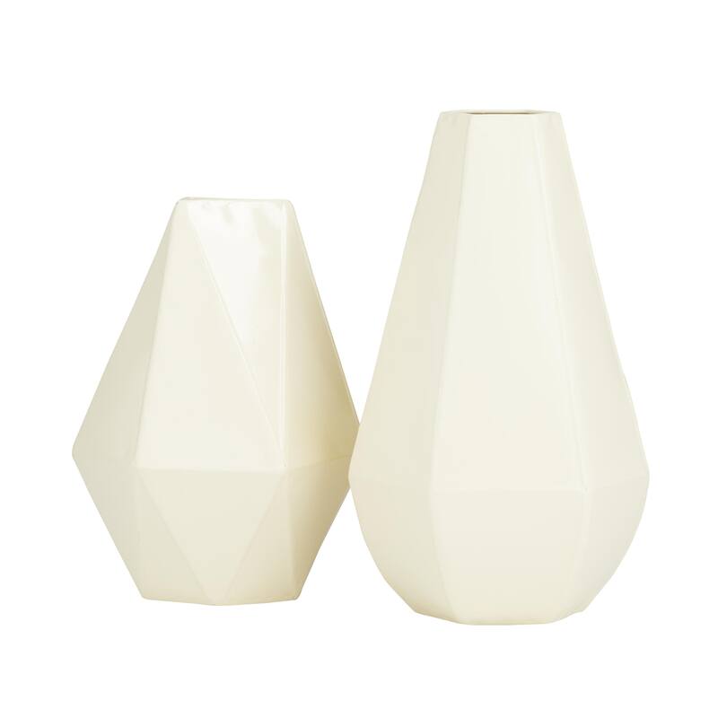 Metal Geometric Decorative Vase - Set of 2 Yellow, Cream, Blue, White - CosmoLiving by Cosmopolitan