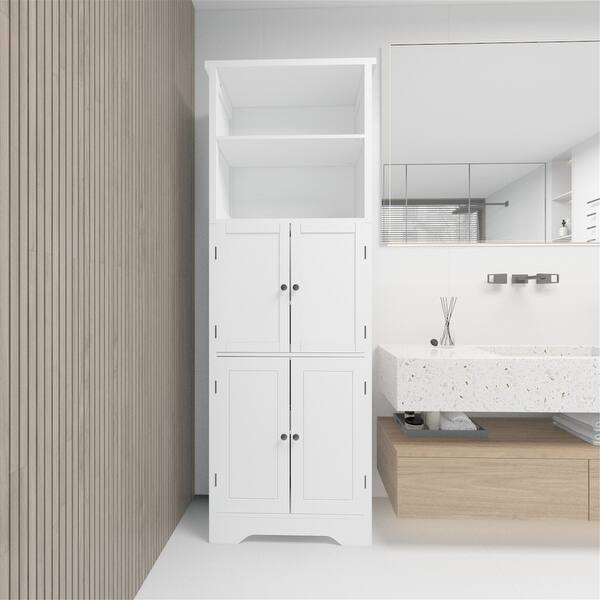 White Tall Storage with Shelves and Doors for Bathroom Bed
