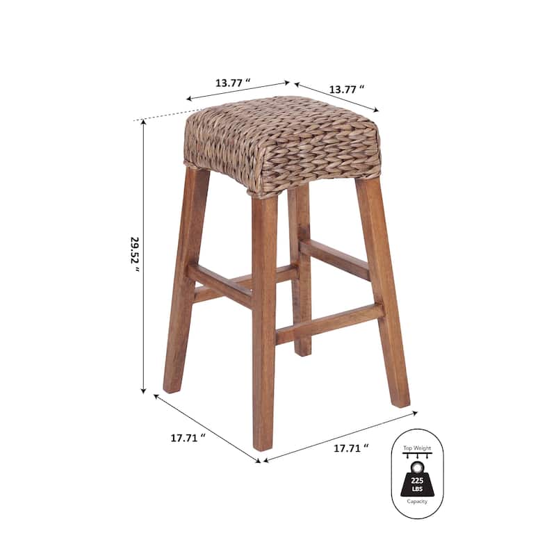 Swayze Rustic Bohemian Hyacinth/Wood Backless Bar Stool, by JONATHAN Y