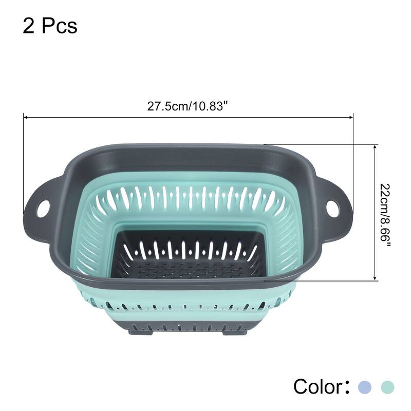 2pcs Foldable Silicone Colander Fruit Vegetable Washing Basket-Green+Blue - Green+Blue