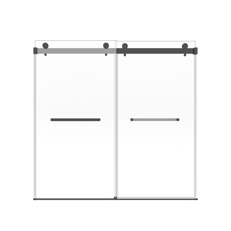60x60 Frameless Bathtub Sliding Shower Door, 8mm Tempered Glass, Matte Black, Stainless Rollers, 4 in Adjustable - Matte Black