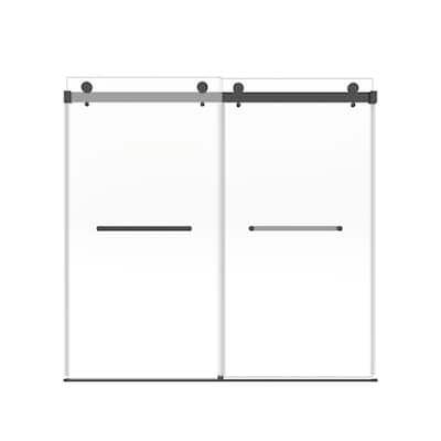 60x60 Frameless Bathtub Sliding Shower Door, 8mm Tempered Glass, Matte Black, Stainless Rollers, 4 in Adjustable
