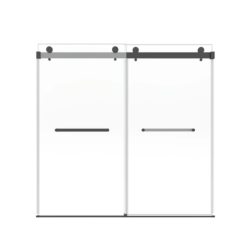 60x60 Frameless Bathtub Sliding Shower Door, 8mm Tempered Glass, Matte Black, Stainless Rollers, 4 in Adjustable