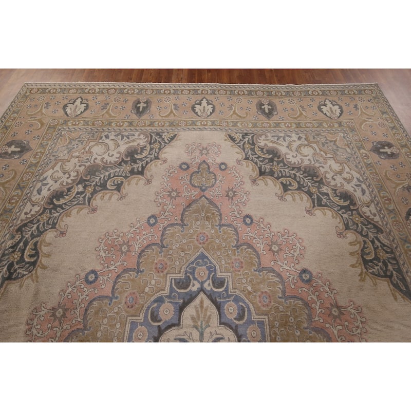 Tabriz Persian Vintage Area Rug Hand-Knotted Wool Carpet - 9'7" x 12'3"