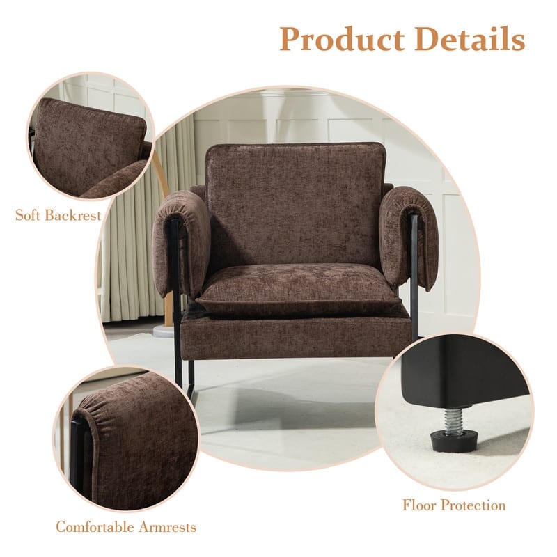 XINMICS Mid-Century Modern Accent Chair, Upholstered Armchair with Armrests and Metal Frame for Living Room, Bedroom
