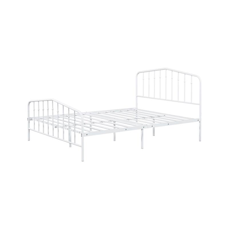 Nix Full Size Bed, Classic Spindle Headboard and Footboard, White Metal