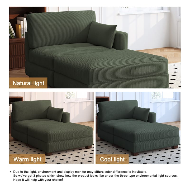 Modern 43'' Corduroy Comfy Sectional Chaise Lounge with Pillow