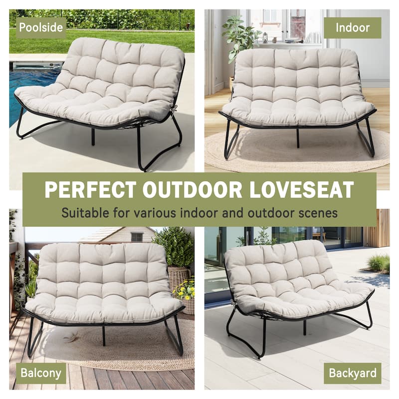 Double Papasan Loveseat Chair Oversized Outdoor Indoor with Padded Cushion