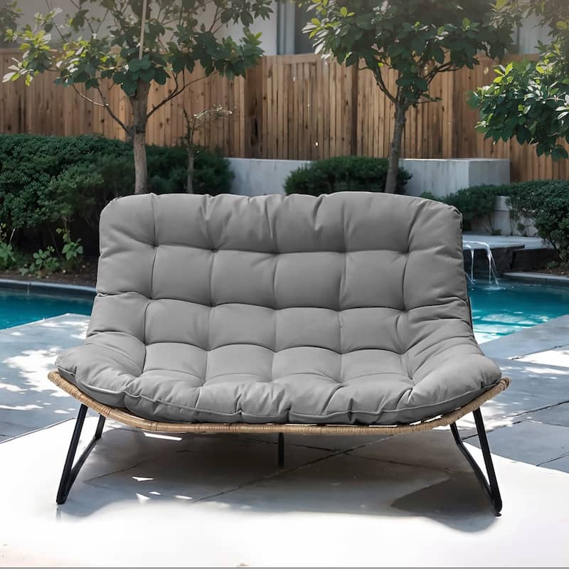 Double Papasan Chair Loveseat Oversized PE Rattan Chair with Cushion
