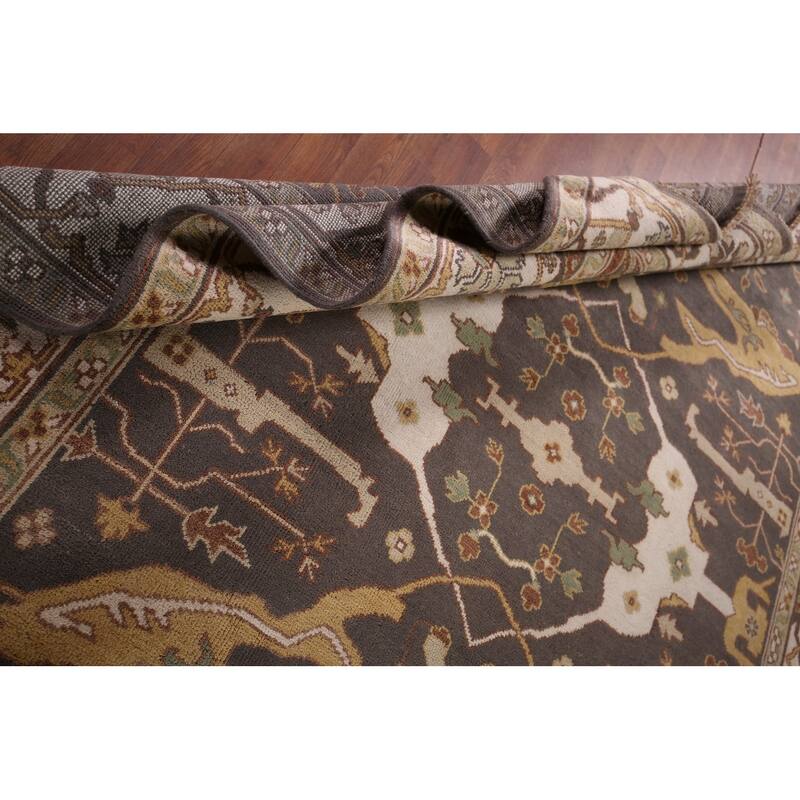 All-Over Gray & Ivory Oushak Indian Area Rug Handmade Wool Carpet - 8'1" x 9'9"