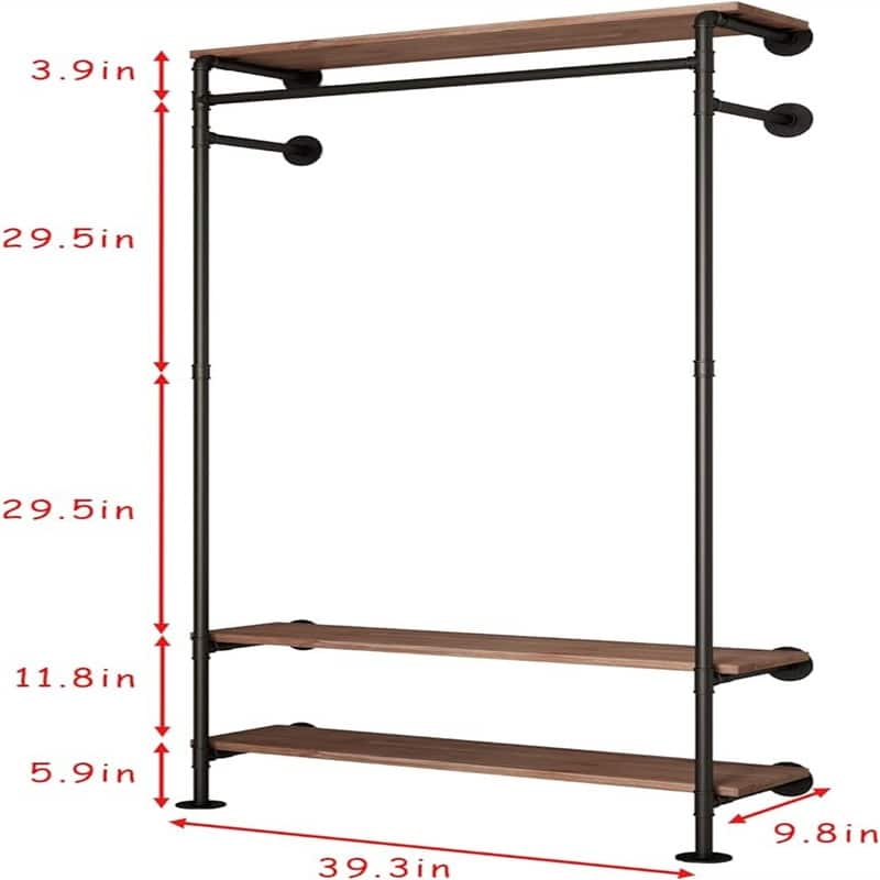 Industrial Pipe Clothing Racks with White Shelves - 9.8"D x 39.3"W x 80.8"H