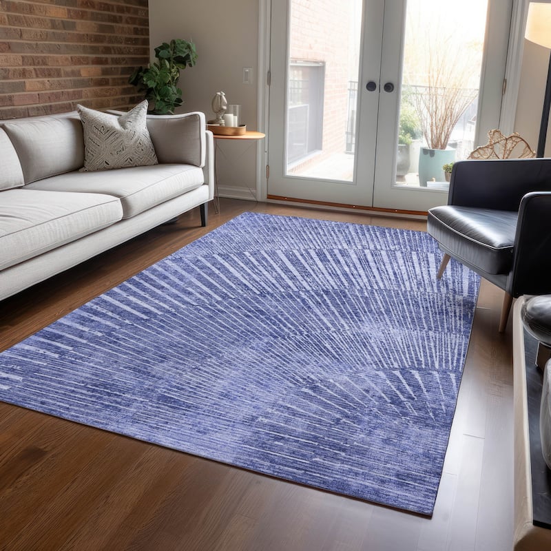 Machine Washable Indoor/ Outdoor Modern Fan Chantille ARug - Navy - 10' x 14'