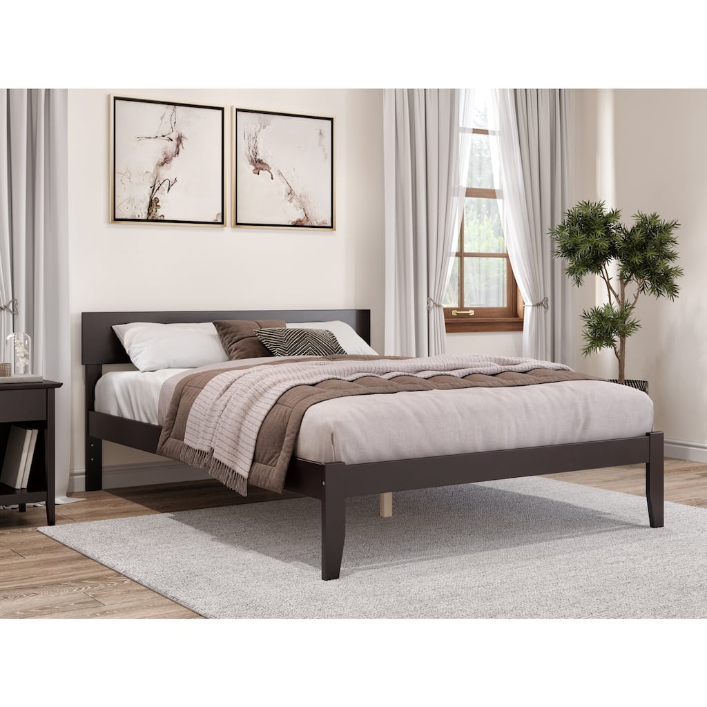 Modern Bed Frame Espresso Finish - Solid Wood Platform Bed - No Box Spring Needed