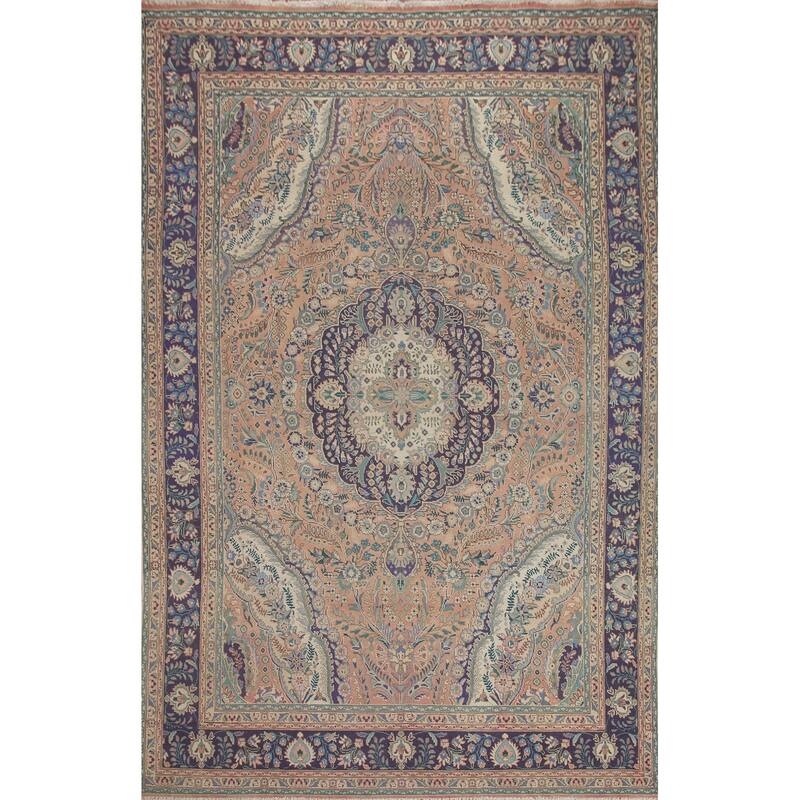 Hand Knotted Oriental 100% Wool Carpet Traditional Floral Pink Tabriz Area Rug - 11' 3'' X 8' 3''