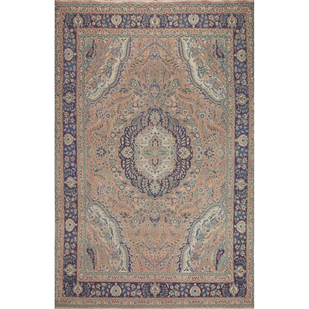 Hand Knotted Oriental 100% Wool Carpet Traditional Floral Pink Tabriz Area Rug - 11' 3'' X 8' 3''