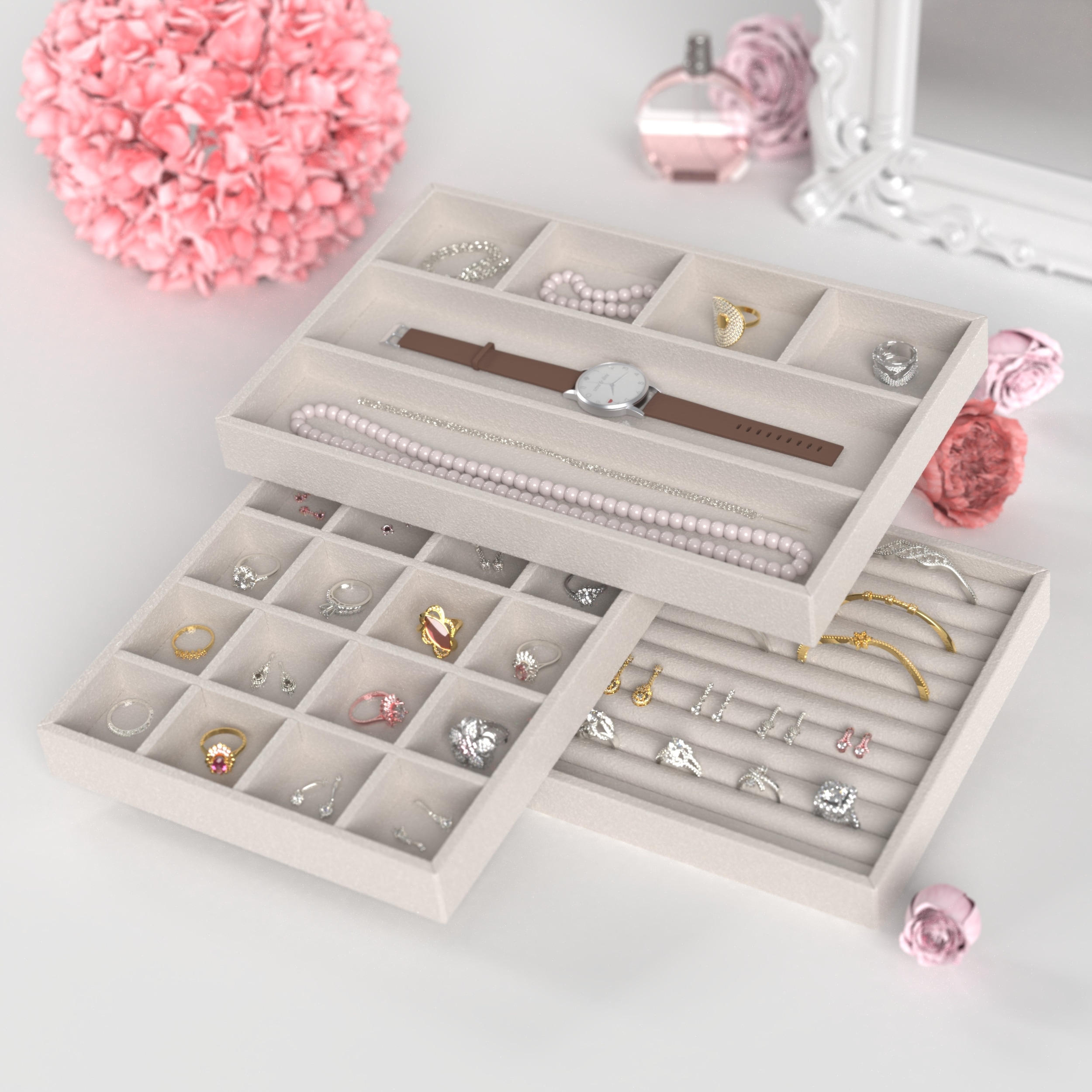 ClosetMaid Gray Velvet 3-Piece Jewelry Tray Set