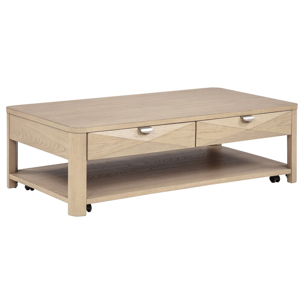 Marcelo Wood Coffee Table with 2 Drawers and Shelf