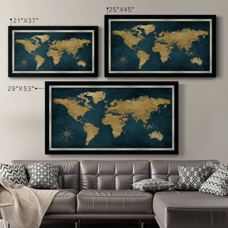 Navy Gold Map Premium Framed Canvas- Ready to Hang