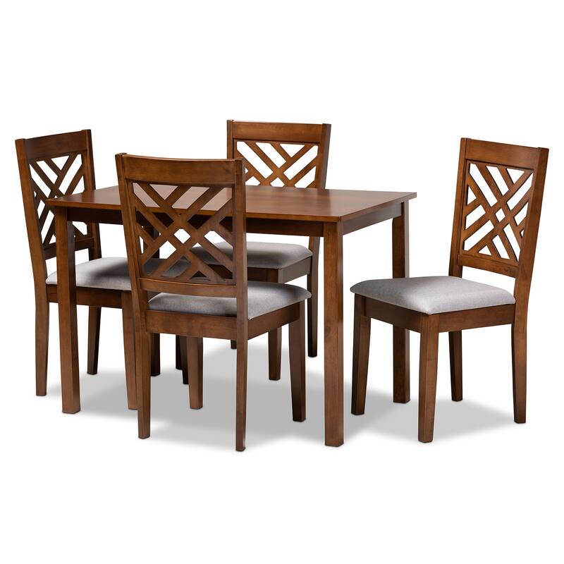 5 Piece Dining Set - Fabric Upholstered Chairs & Walnut Table - Modern Dining Room Furniture