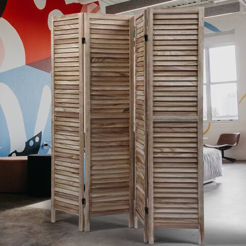 4 Panel Natural Wood Color Wood Folding Privacy Screen Room Divider