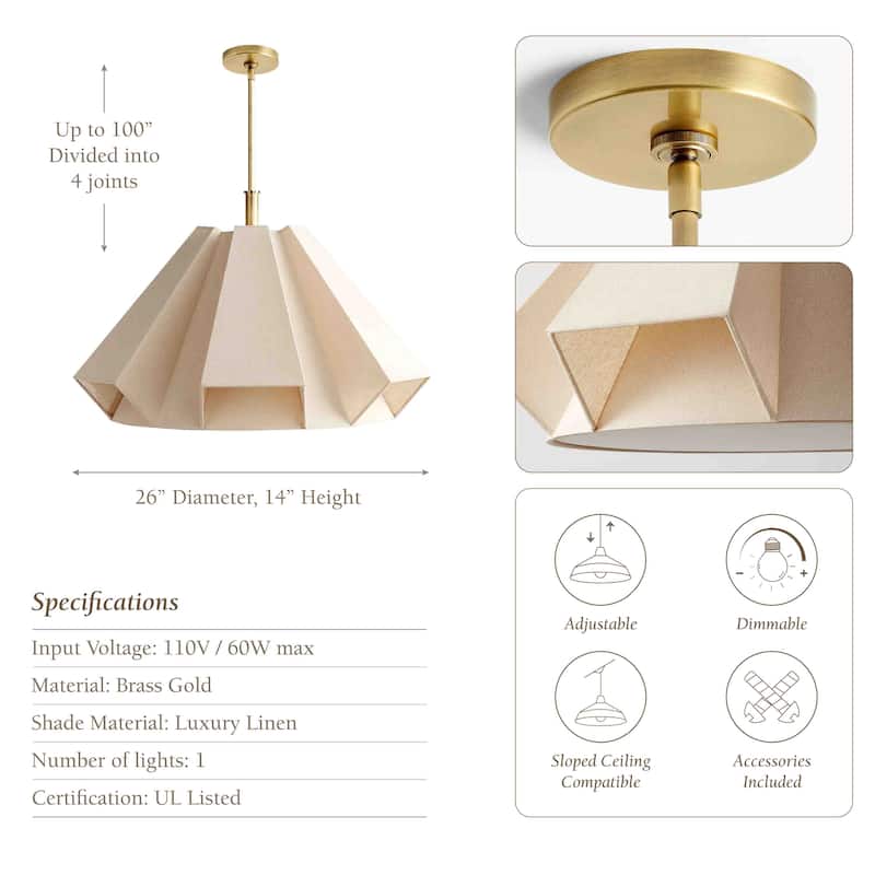 The GeoGem Linen Pendant Light - White - 26"