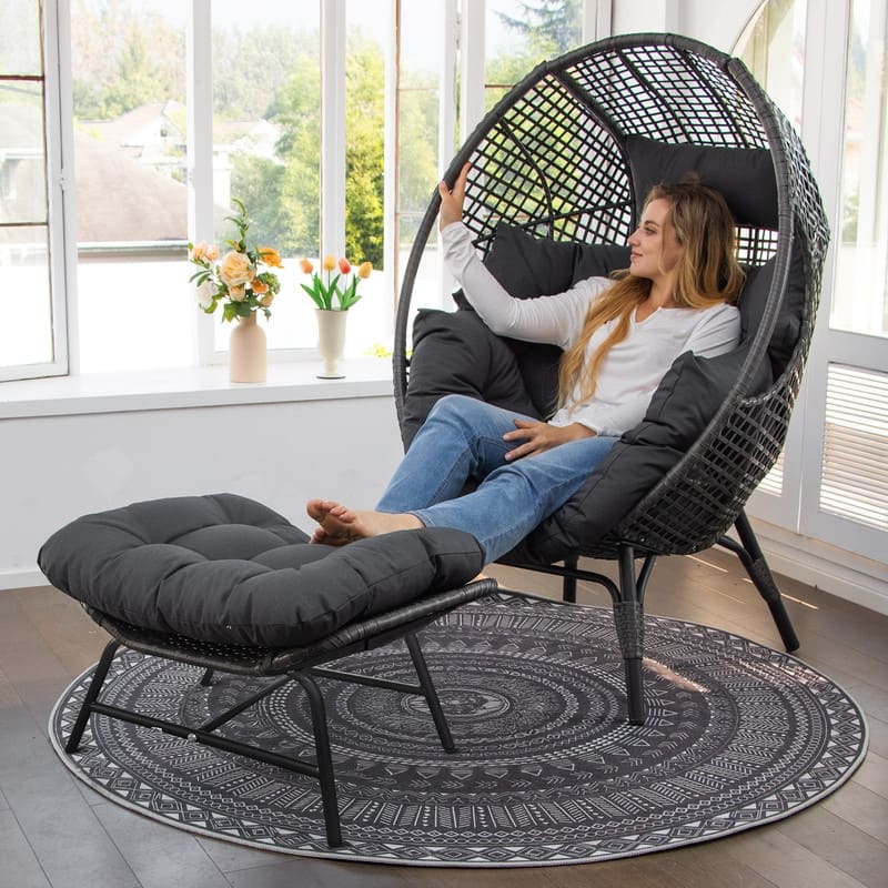 FINCATI Oversized Wicker Egg Chair with Ottoman Indoor Outdoor Accent Chair
