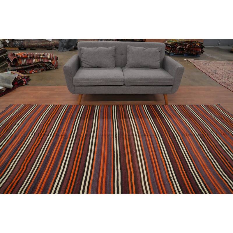 Hand Woven Oriental 100% Wool Carpet Southwestern Geometric Multi-Colored Kilim Area Rug - 11' 1'' X 4' 10''