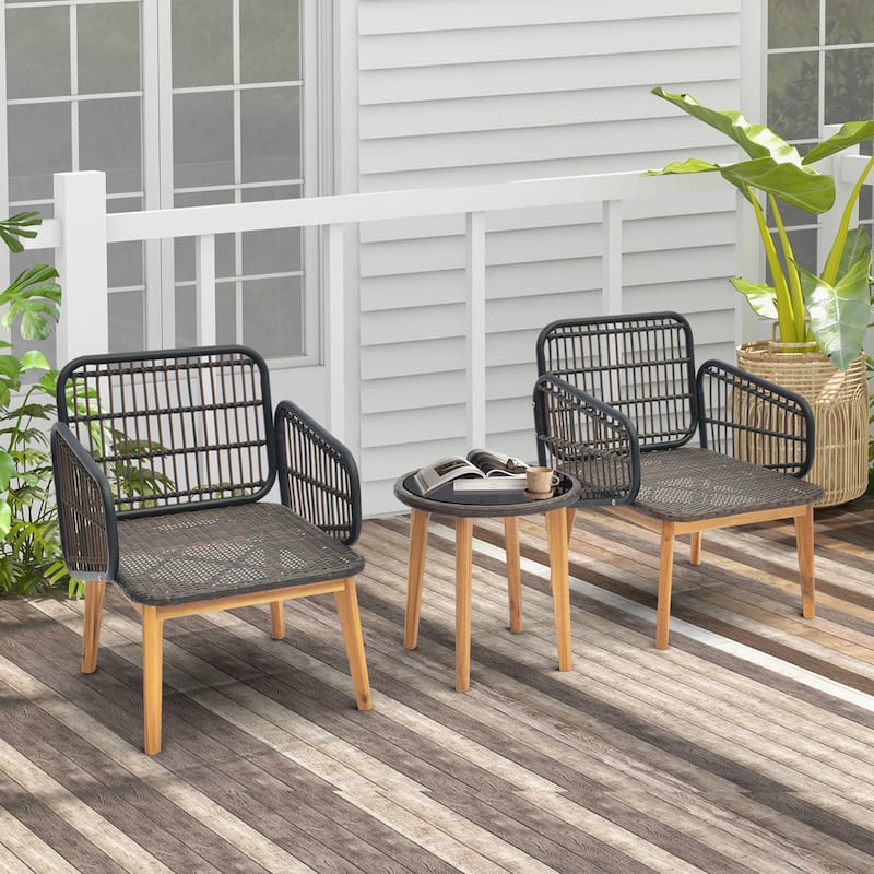 3 PCS Patio Furniture Set w/ Cushioned Chairs Tempered Glass End Table