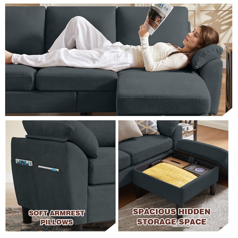 3-Piece Living Room Sectional Sofa Set with Loveseat and Ottoman