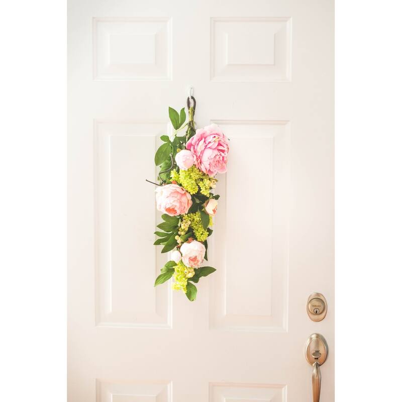 24" Peony and Hydrangea Artificial Spring Teardrop Swag, Unlit