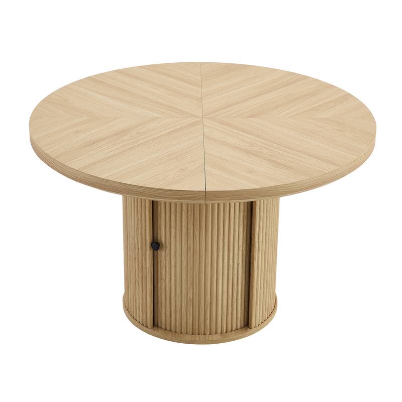 Classic Coffee Table, Round Dining Table with Double-Layer Storage, Woodgrain Kitchen Table for 4-6 People