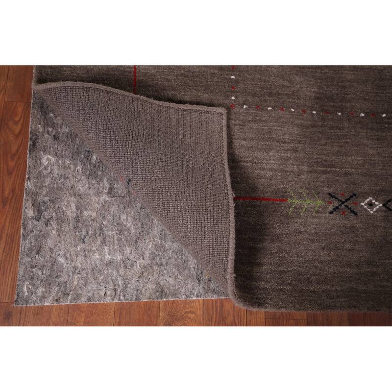 Brown Gabbeh Oriental Area Rug Hand-Knotted Wool Carpet - 5'0"x 6'11"