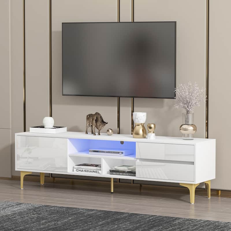 White 63" TV Stand with LED, Gloss Finish for TVs Up to 65"