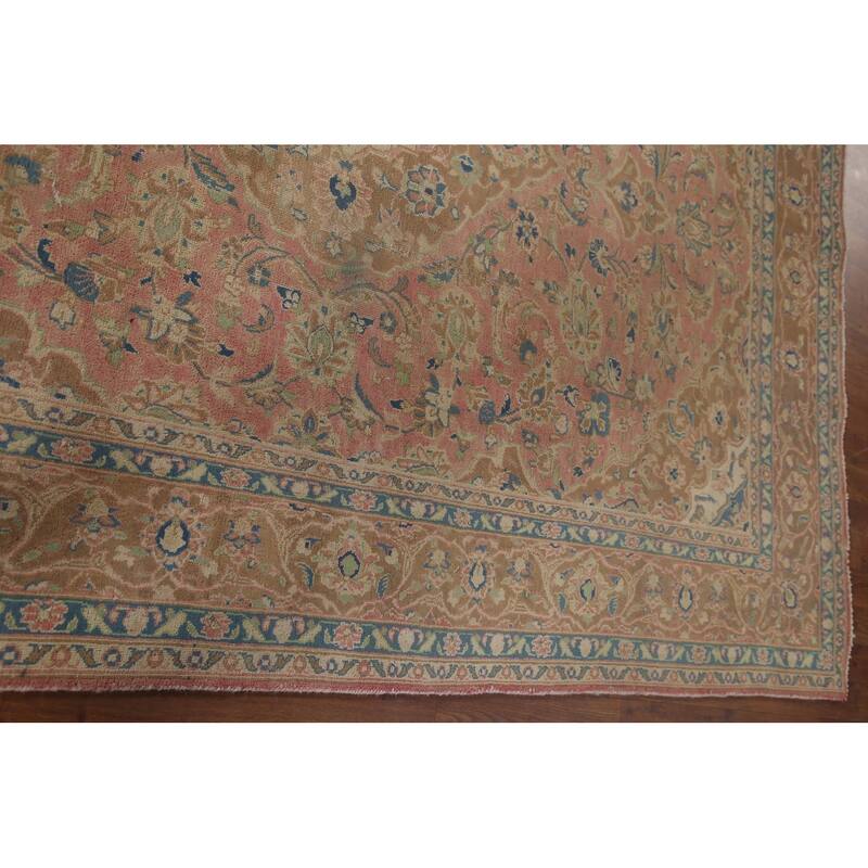 Traditional Mashad Persian Vintage Area Rug Hand-knotted Wool Carpet - 6'4" x 9'1"
