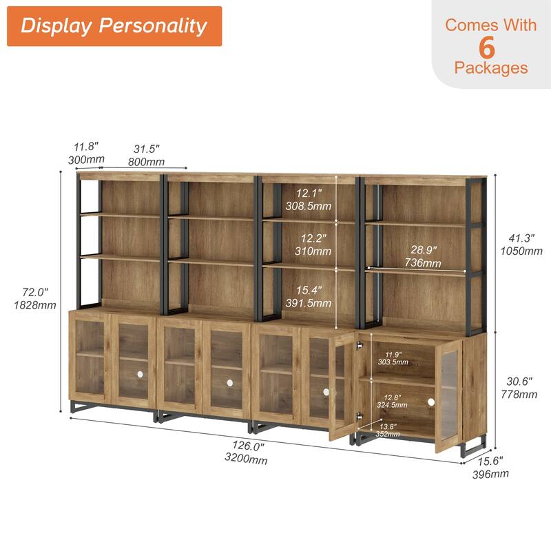 4 PCS Modern 72" Sideboard with Glass Doors and Adjustable Shelves, Multifunctional Buffet for Dining Room or Kitchen