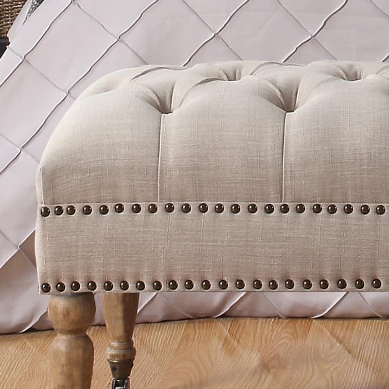 Rosevera Yedda Nailhead Tufted Upholstered Bench with Wheels