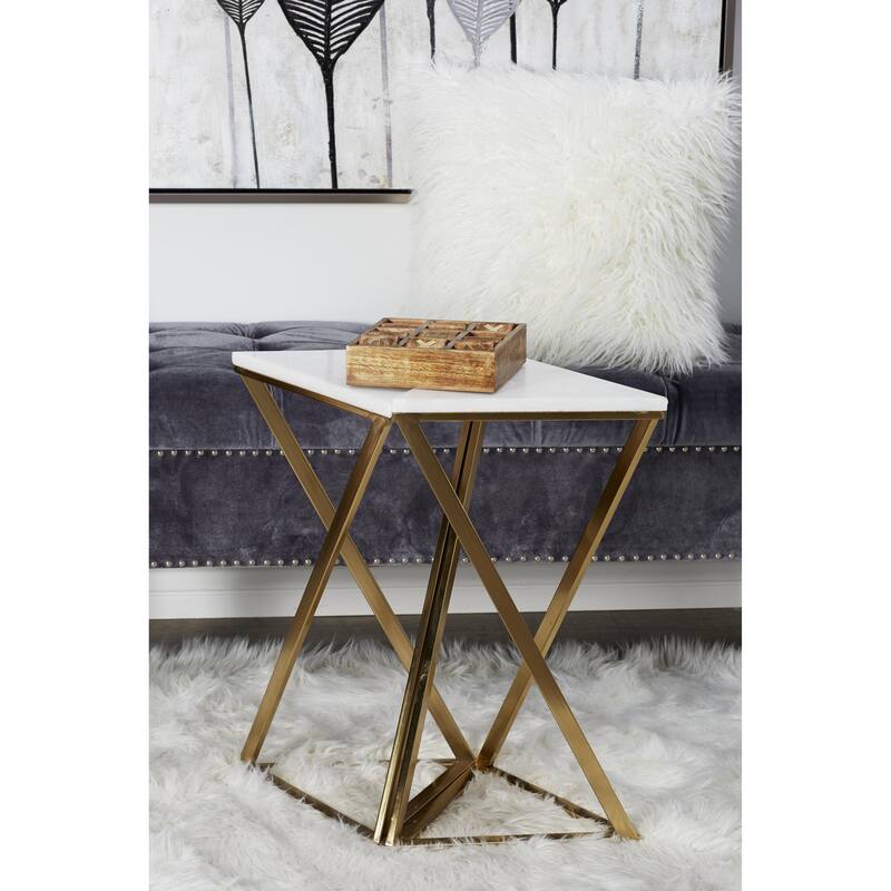 Metal Side End Accent Table with Marble Top - Set of 2 Gold - Roche River Decor
