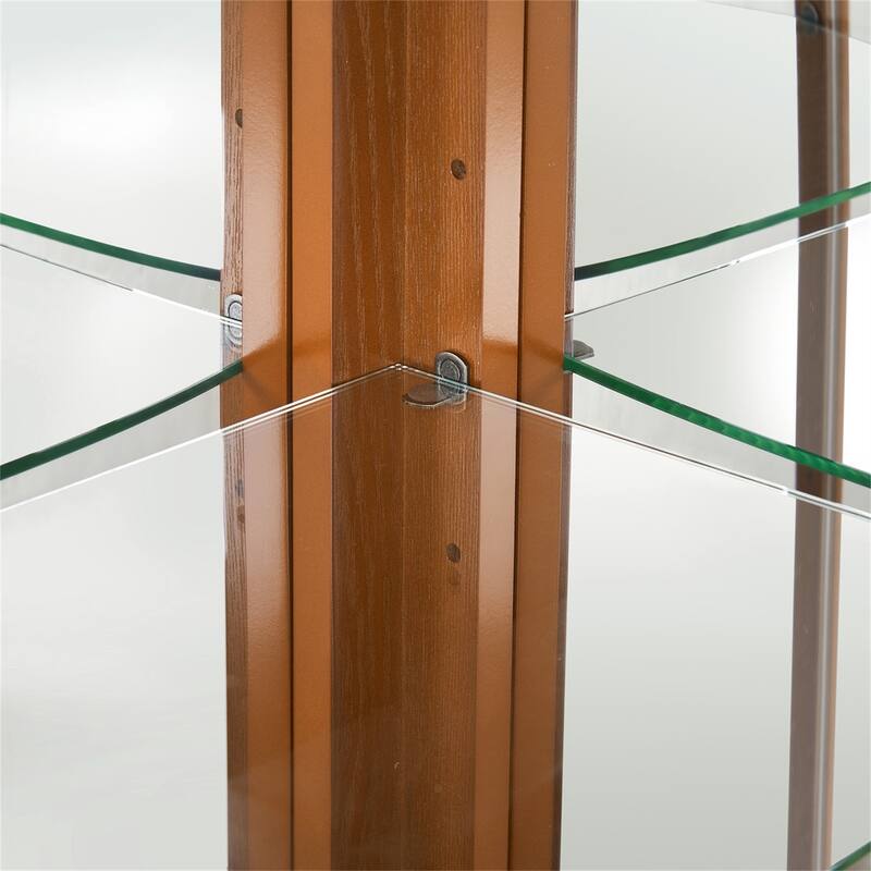 6 Adjustable Shelves Corner Curio Display Cabinet with Mirrors (Light Bulb Not Included)