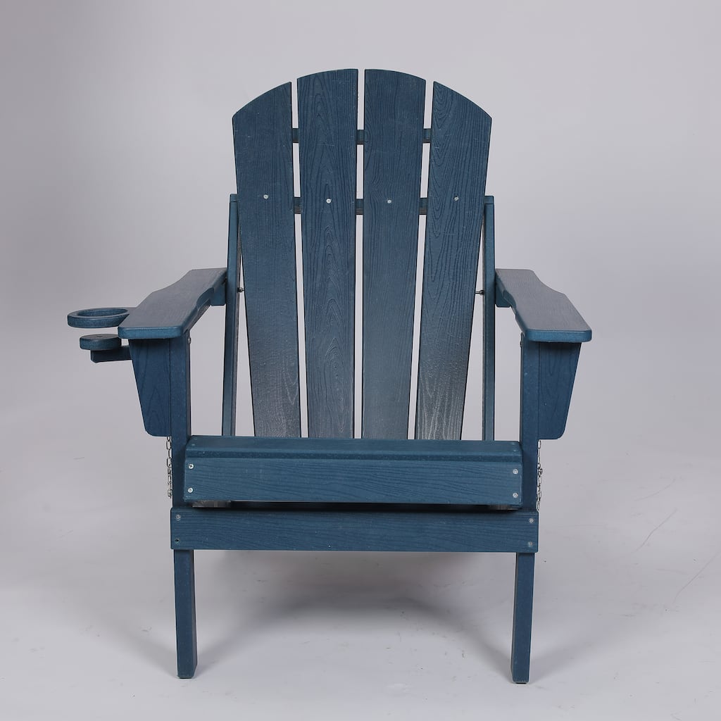 Folding Adirondack Chair Outdoor Chair with Cup Holder, Arm Chair Navy Blue Reading Chair Accent Chair Side Chair