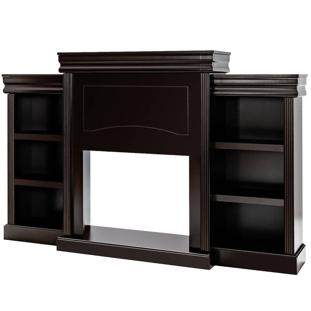 70-Inch Brown Media Entertainment Center with Bookcase and Fireplace Cabinet - 70" x 11"x 45"(L x W x H)