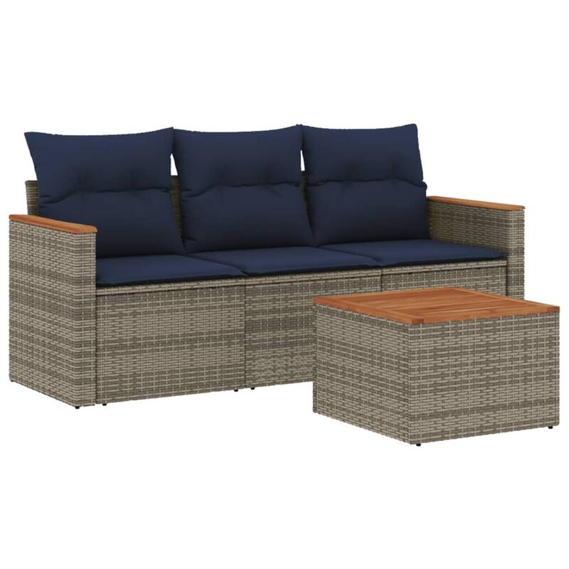 vidaXL Patio Sofa Set with Cushions Outdoor Conversation Furniture Poly Rattan - 21.7x 24.4x 27.2